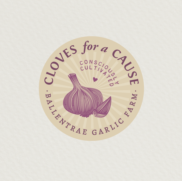 Garlic design with the title 'Create a vintage feel, yet elegant logo for a gourmet garlic growers charity program'