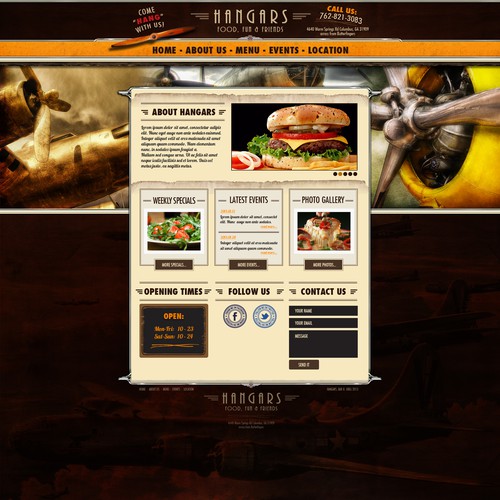 Restaurant website with the title 'Website design for Hangars restaurant'