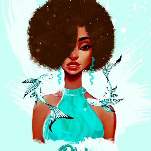 Artistic illustration with the title 'Illustration t-shirt - Zodiac girl'