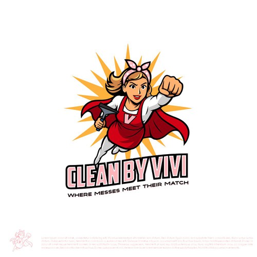 Superhero logo with the title 'clean by vivi'