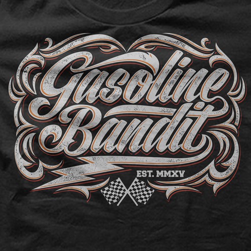 Automotive t-shirt with the title 'gasoline bandit'