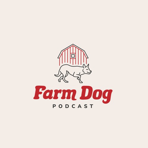 Barn logo with the title 'Modern logo for a Farm Dog podcast'