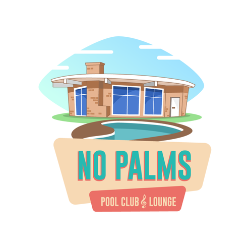 Pool logo with the title 'No Palms Pool Club & Lounge'