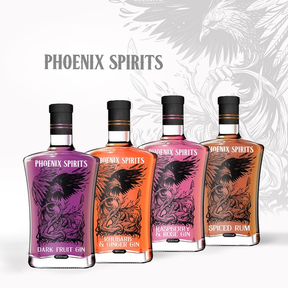 Mockup label with the title 'Phoenix Spirits'