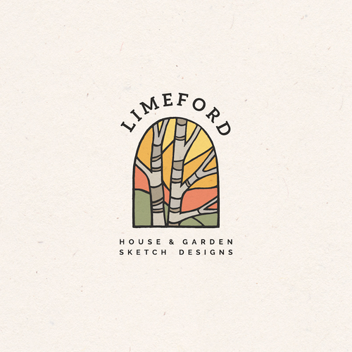 Stained glass design with the title 'Stained glass window concept for Limeford House & Garden Sketch Designs'