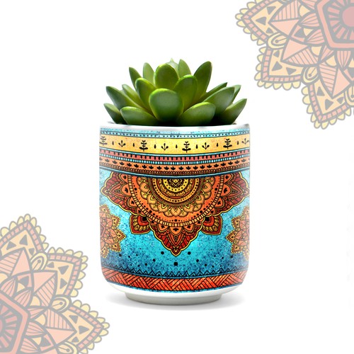 Mandala artwork with the title 'Flower pot design'