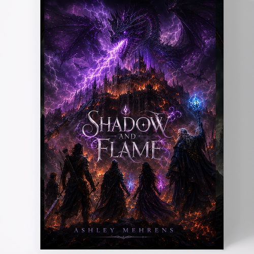 Dragon book cover with the title 'Shadow and Flame – Epic Fantasy Book Cover'
