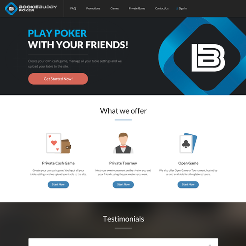Poker design with the title 'Bookie Buddy Poker Landing Page'