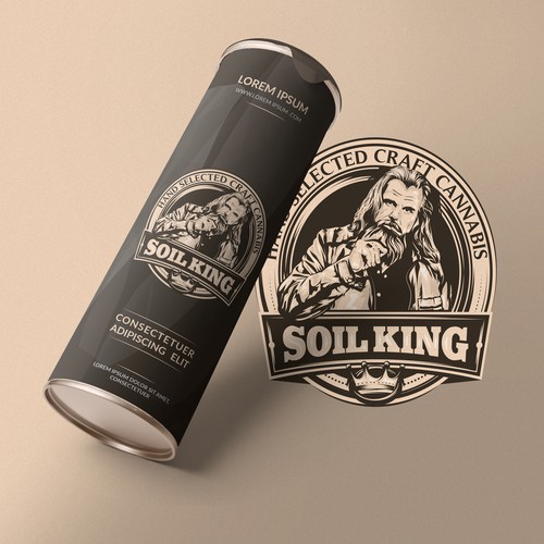 Glass bottle design with the title 'Soil King'