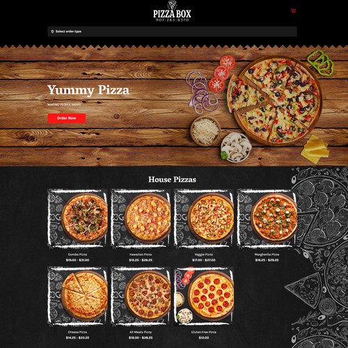 Chalkboard design with the title 'Pizza Meun for Square Online Store'