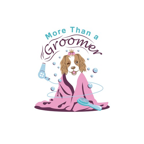 Pet grooming logo with the title 'Design a feminine powerful looking dog grooming logo'
