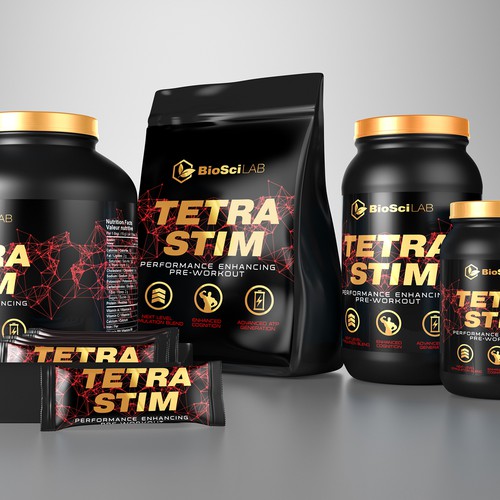 Pre-workout label with the title 'Label for pre workout TetraStim'