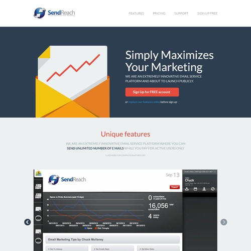 Marketing website with the title 'SendReach Web Site Design'