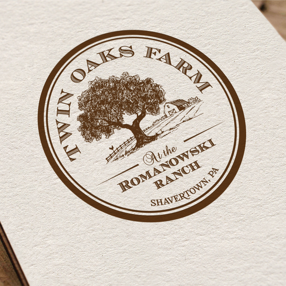Barn logo with the title 'Twin Oaks Farm at the Romanowski Ranch  (Shavertown, Pa may also be included if possible)'