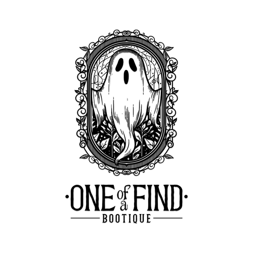 Ghost logo with the title 'Complex design for a boutique with a magical and ghostly style.'