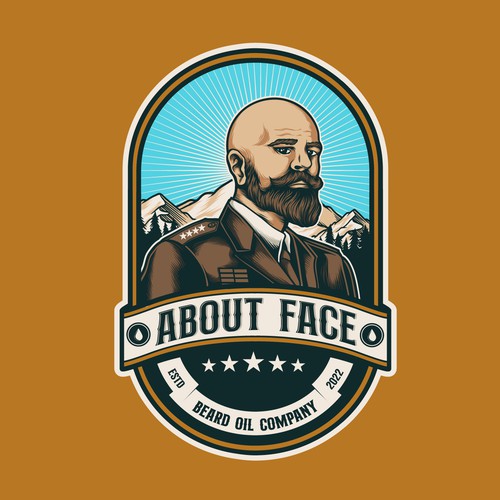 Beard oil logo with the title 'about face'