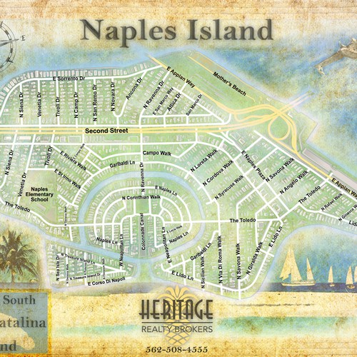 Map illustration with the title 'Winning Map design for Naples Island'