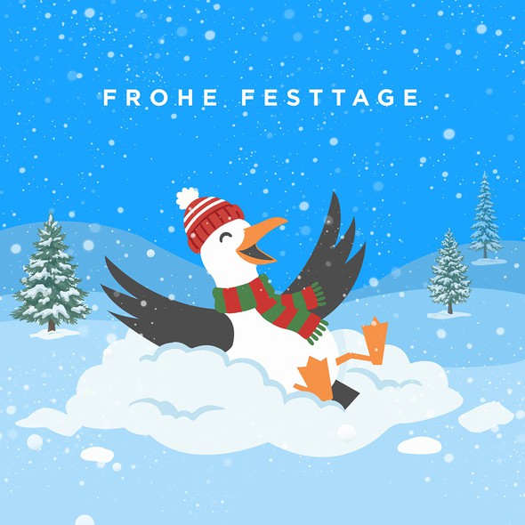 Winter illustration with the title 'Happy Holidays Design for Seabird AG'