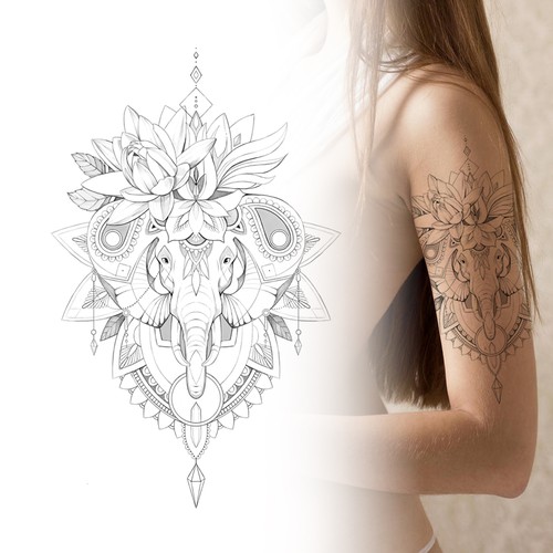 Soft design with the title 'Feminine Elephant Tattoo '