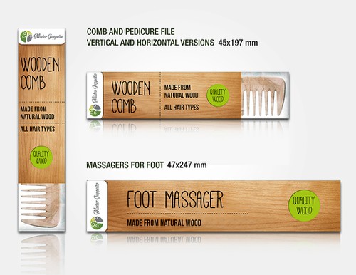 Massage design with the title 'Create packaging design for wooden products from Mister Geppetto'