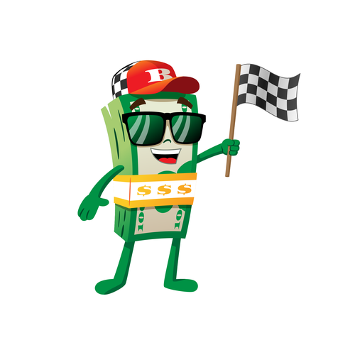 Dollar design with the title 'Racing car money mascot'