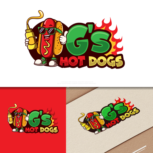 Hot dog logo with the title 'Mascot Logo Character, cartoon Hotdog Fast food'