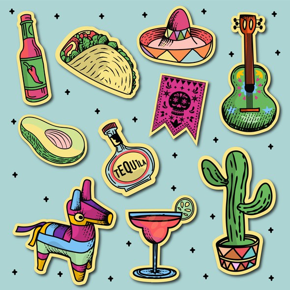Tequila design with the title 'Food Fiesta Sticker Designs '