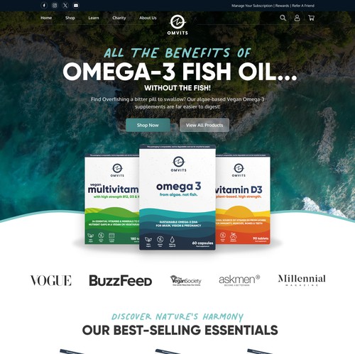 Nutrition website with the title 'Omega 3 Fish Oil Products Website'