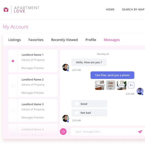 Pink website with the title 'ApartmentLove Inc.'