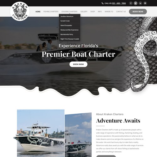 Fishing boat design with the title 'Kraken Charters'