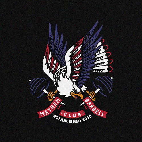 Patriotic t-shirt with the title 'T shirt  design for Mayhem Barbell Club'