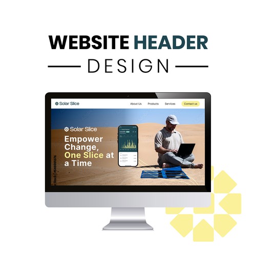Climate change design with the title 'Empowering Change: Solar Slice Website Header Design'