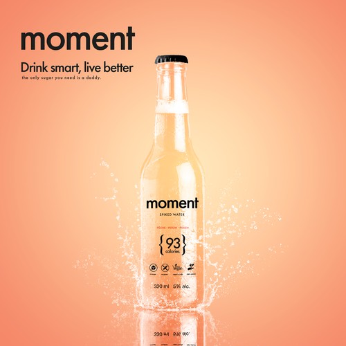 Alcohol label with the title 'Clear bottle label design for a new alcoholic beverage.'