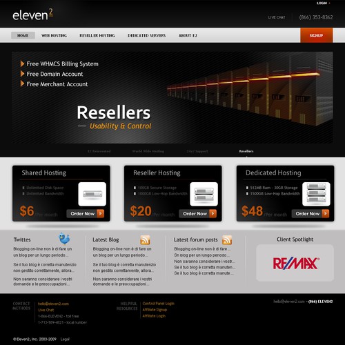 Hosting design with the title 'Refresh Eleven2 Homepage'