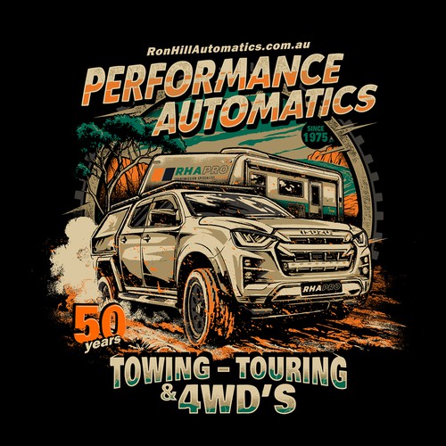 Off-road design with the title 'Ron Hill Automatics'