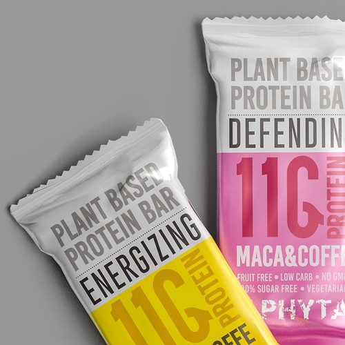 Chocolate label with the title 'Modern typography packaging for Protein bar'
