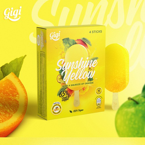 Yellow packaging with the title 'Ice cream box design as delicious as what's inside!'