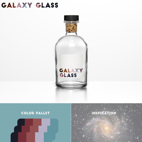 Glass bottle label with the title 'Galaxy Glass '