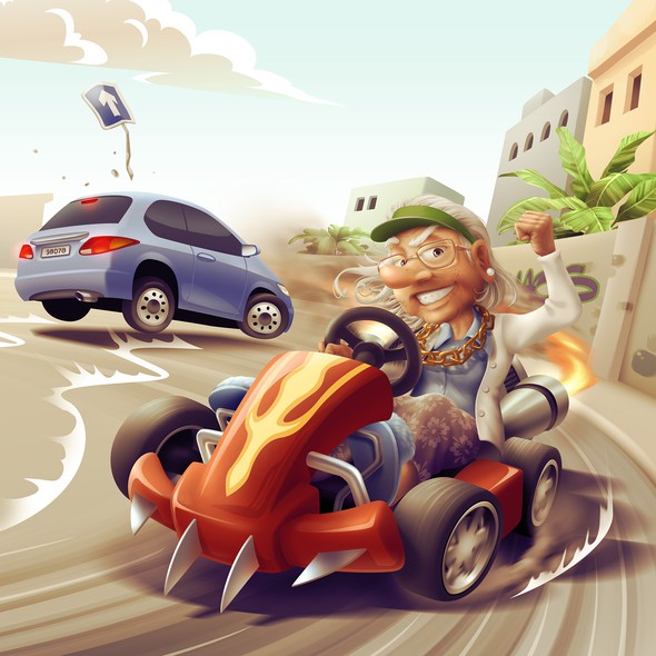 Car artwork with the title 'Granny Racer'