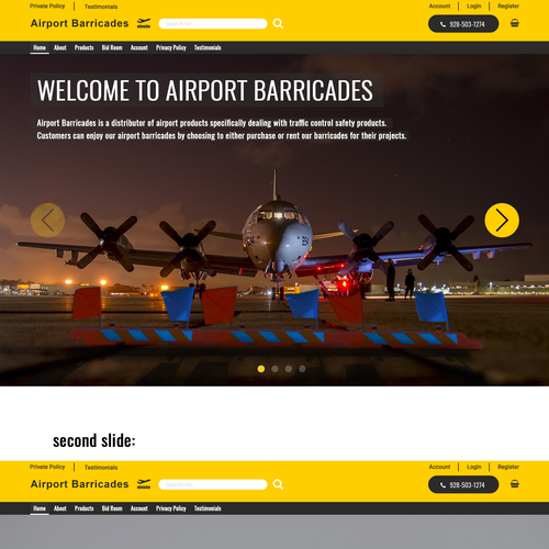 Airport design with the title 'Main slider for airport products site'