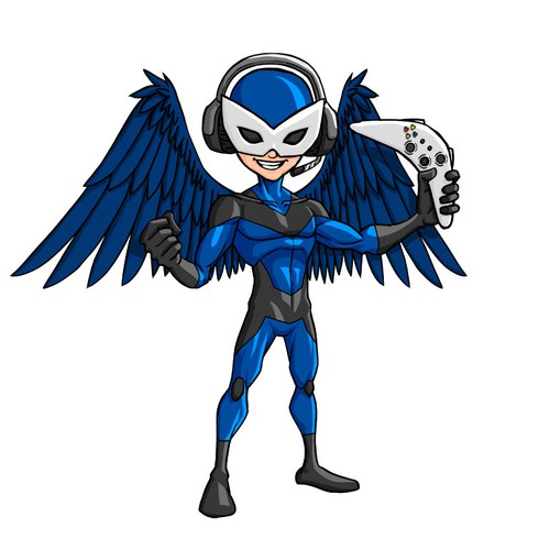 Superhero artwork with the title 'GameHawk Mascot'