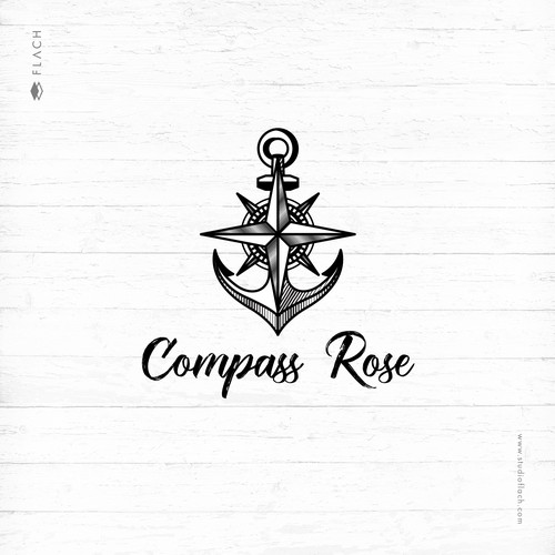 Compass design with the title 'Sophisticated and vintage logo for a maritime rental and charter company.'