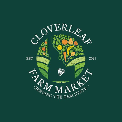 Gemstone logo with the title 'Cloverleaf Farm Market'