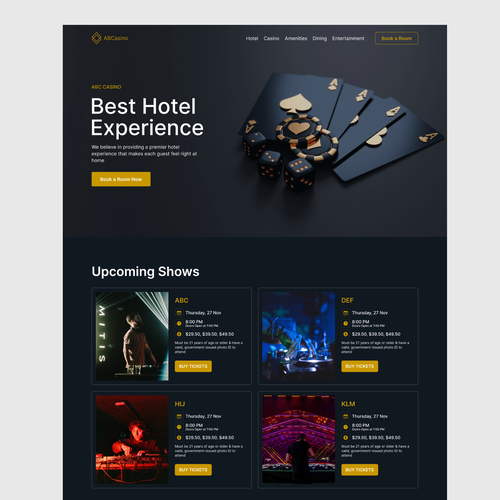 Travel website with the title 'Casino and Hotel Website'