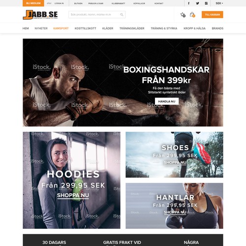 Sportswear design with the title 'Website concept for a Swedish sportswear website'