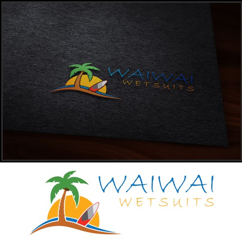 Surfboard logo with the title 'waiwai wetsuits'