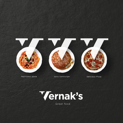 Hamburger design with the title 'VERNAK'S Great food'