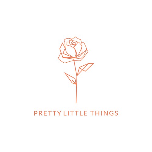 Line drawing logo with the title 'Pretty little things Rose flower geomatric logo design'