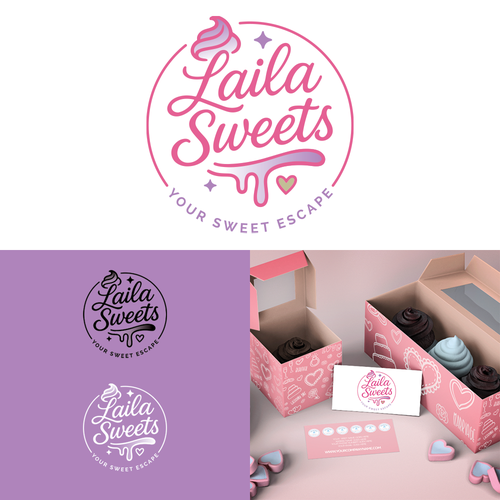 Dessert logo with the title 'Charming, Joyful and trendy logo for high-class sweet shop'