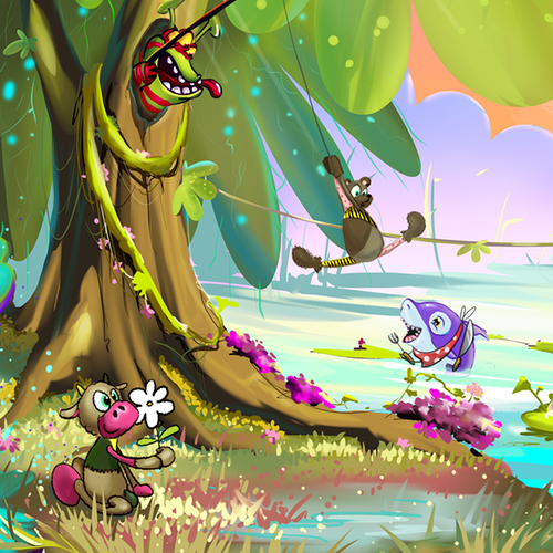 Cute illustration with the title 'Illustration for boredgamestoys.com website banner.'